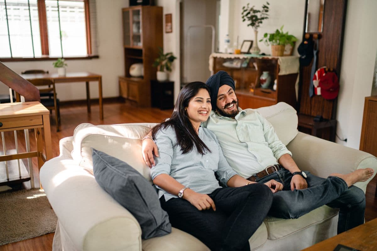 A young couple at home